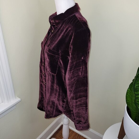 Maeve by Anthropologie Katrina Burgundy Blouse Velvet Button Up Top Women's SZ 2 - Picture 5 of 14